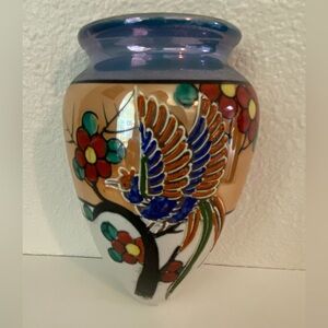 Vintage Hotta Yu Shoten & Co. Pottery Hand Painted Wall Pocket Lusterware Vase
